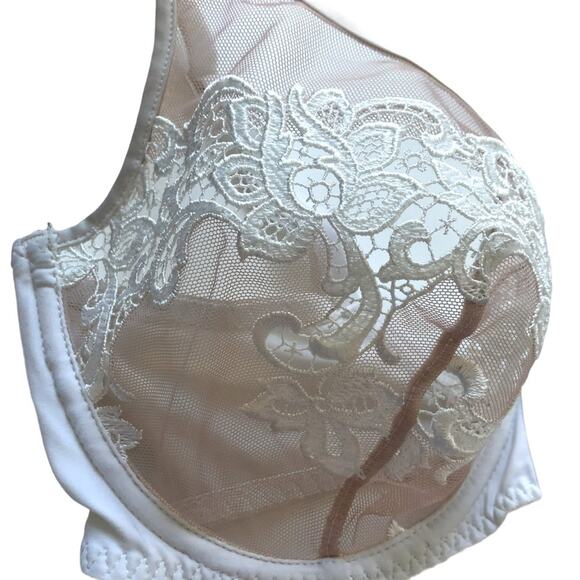 Simone Perele Saga Plunge Bra 32D Unlined Lace White Nude Sheer EUC - Picture 5 of 12
